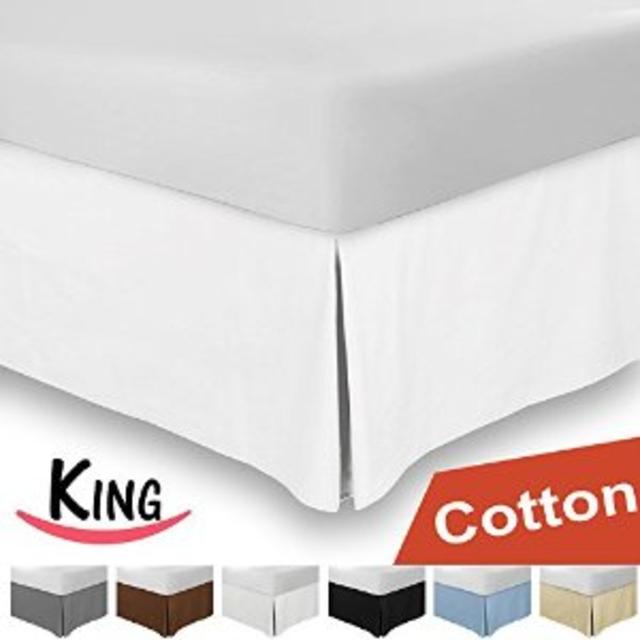 Combed Cotton King Bed-Skirt White - 100% Finest Quality Long Staple Fiber - Durable, Comfortable & Abrasion Resistant, Quadruple Pleated, Cotton Blended Platform - By Utopia Bedding