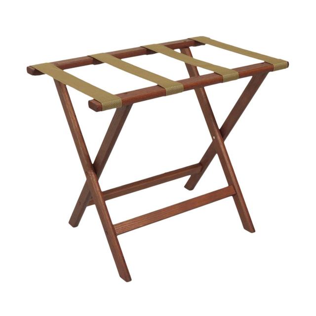 Wooden Mallet Deluxe Straight Leg Luggage Rack, Mahogany, Tan Straps