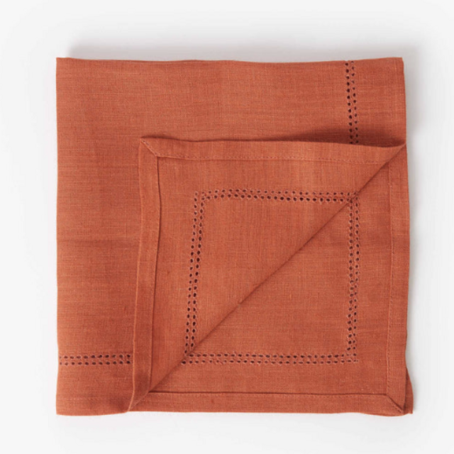 Hemstitched Linen Napkin Rust 45 x 45cm