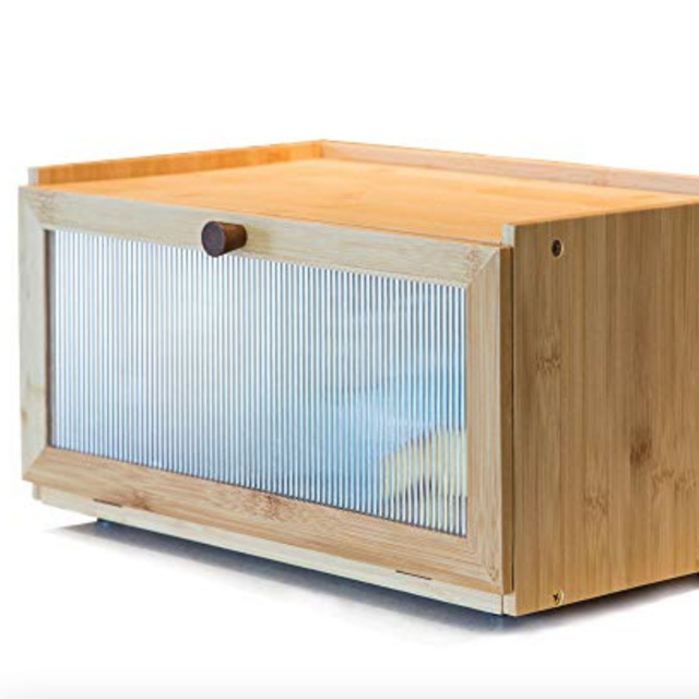 ETMI Bamboo Bread Box for Kitchen Counter-Large Capacity Bread Storage Container Farmhouse Bread Box with Window Bread Holder