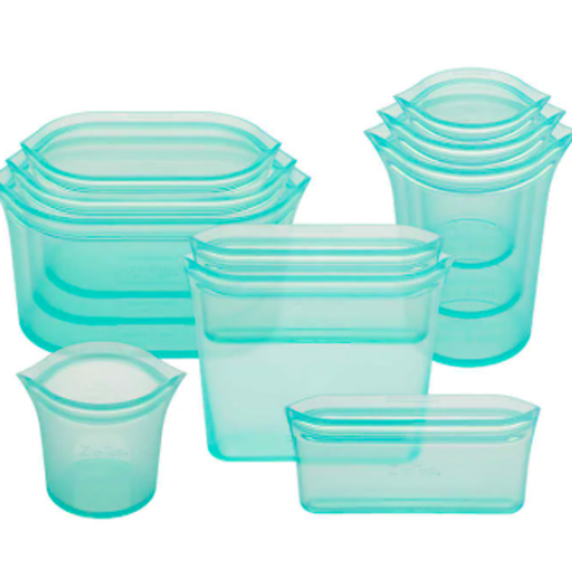 Zip Top 10-piece Reusable Platinum Silicone Food Containers