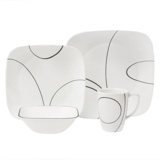Corelle Square Simple Lines Square 16-Piece Dinnerware Set