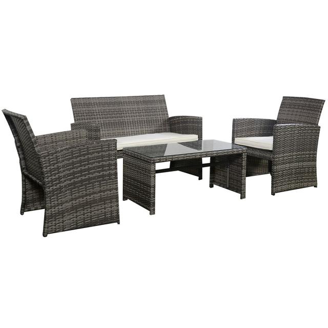 Goplus Outdoor Garden Patio 4-Piece Cushioned Seat Mix Gray Wicker Sofa Furniture Set