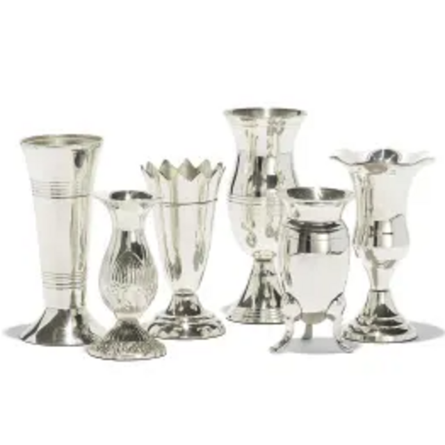 Set of 6 Vases Silver Bud Vases