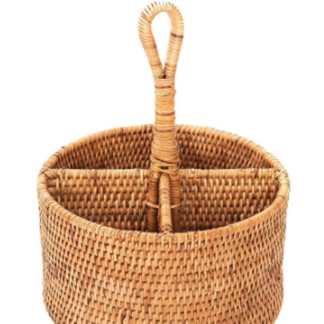 Tava Handwoven Rattan Round Flatware Caddy