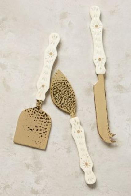 Hammered Brass Cheese Knives