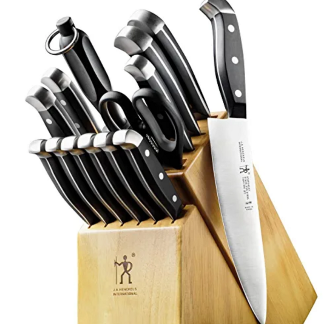 HENCKELS Premium Quality 15-Piece Knife Set with Block, Razor-Sharp, German Engineered Knife Informed by over 100 Years of Masterful Knife Making, Lightweight and Strong, Dishwasher Safe