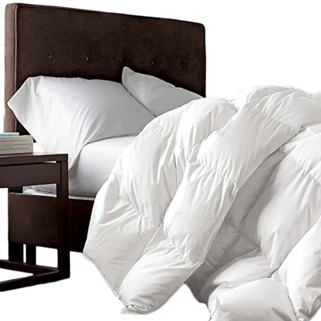 Luxurious King/California King Size Goose Down Fiber Comforter Down Feather Fiber Duvet, 100% Egyptian Cotton Cover, 58 oz. Fill Weight, Baffle Box Design, White Solid