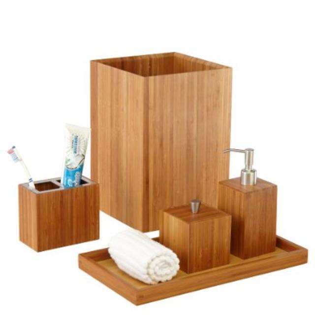 Seville Classics Bamboo Bath and Vanity Set, 5 pcs
