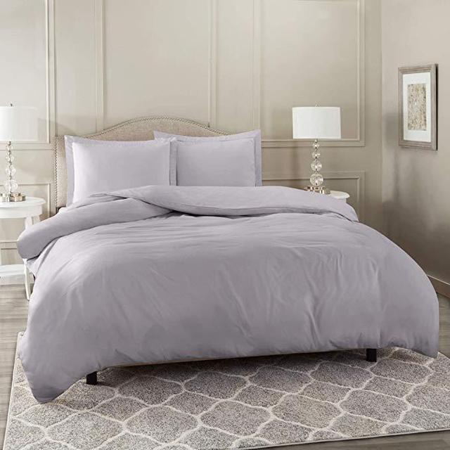 Nestl Bedding Duvet Cover 3 Piece Set – Light Gray/Lavender - Queen 90"x90"