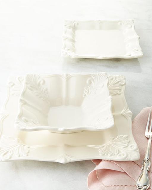 12-Piece White Square Baroque Dinnerware Service