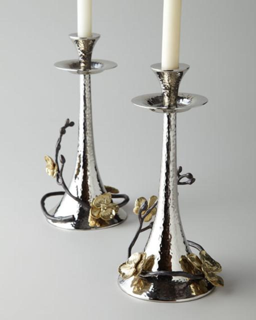Michael Aram Two Gold Orchid Taper Candleholders