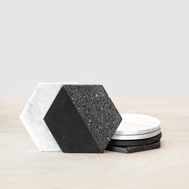 La Piedra White Marble & Black Volcanic Rock Coasters - Set of 6