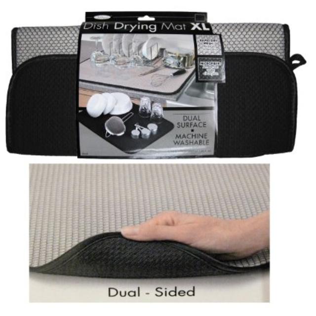 The OriginalTM Dish Drying Mat XL Microfiber, Absorbent, Machine Washable, Fast Drying 18"X24" DUAL SURFACE (BLACK)