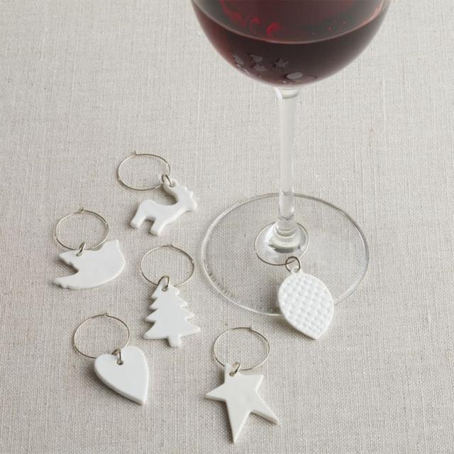 White Porcelain Wine Charms Set of Six