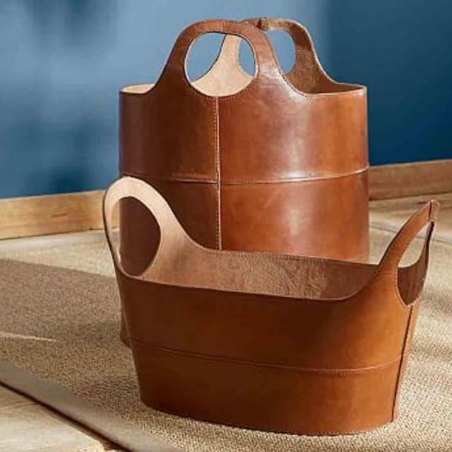 Hayes Leather Storage Baskets - Tall