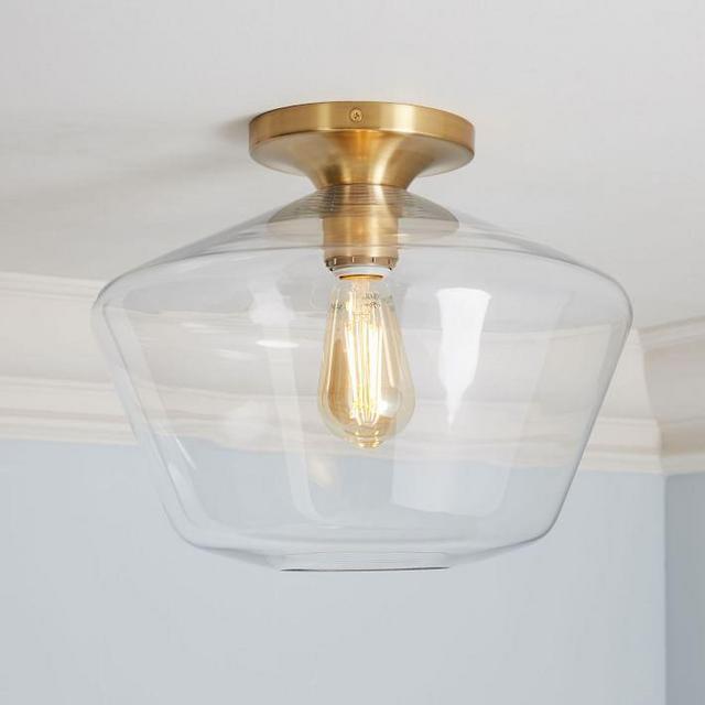 Sculptural Glass Geo Flushmount - Clear w/ Gold Mount