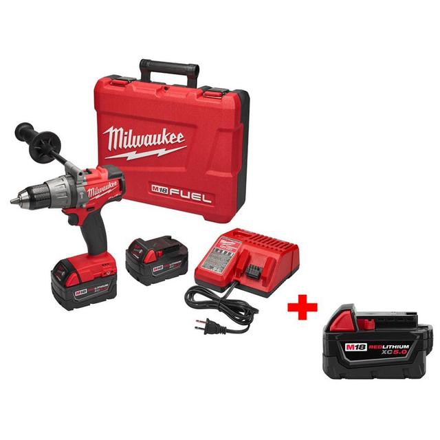 M18 FUEL 18-Volt Lithium-Ion Cordless Brushless 1/2 in. Hammer Drill/Driver Kit with Free M18 18-Volt XC 5.0Ah Battery