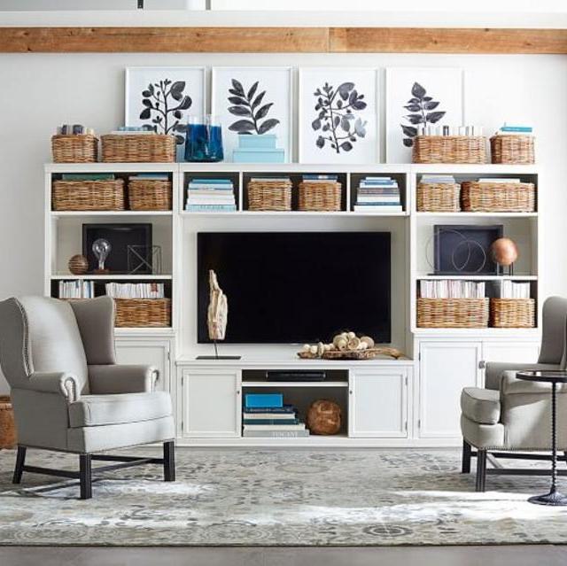 Logan Media Suite with Door Bookcase & Bridge size Large in Antique White