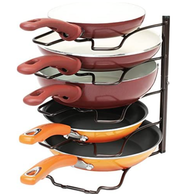 DecoBros Kitchen Counter and Cabinet Pan Organizer Shelf Rack, Bronze