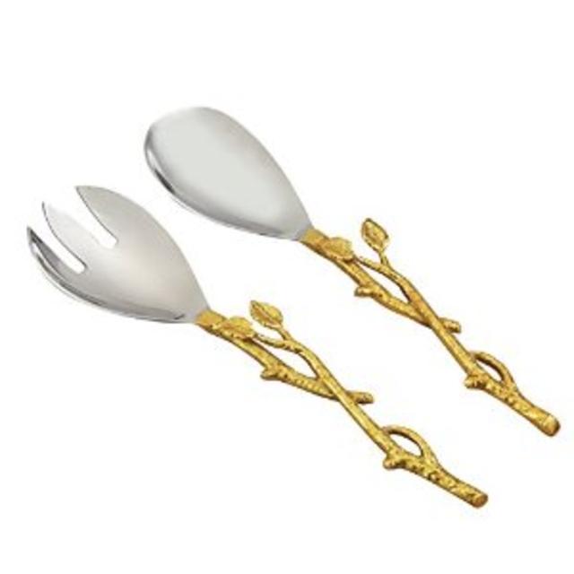 Elegance Golden Vine Salad Server Set, 12-Inch, Silver/Gold