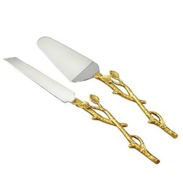 Elegance Golden Vine Cake/Knife Set, 13-Inch, Silver/Gold