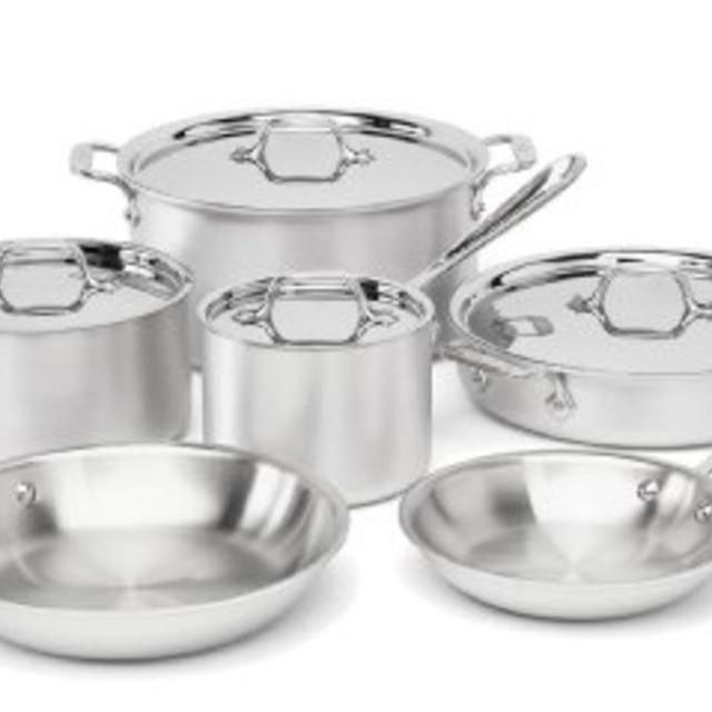 All-Clad 700362 MC2 Professional Master Chef 2 Stainless Steel Tri-Ply Bonded Oven Safe PFOA Free Cookware Set, 10-Piece, Silver