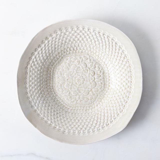 Handmade Round Platter with Lace Detail