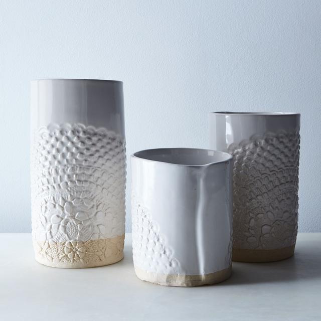 Handmade Stoneware Lace Canister (Large)
