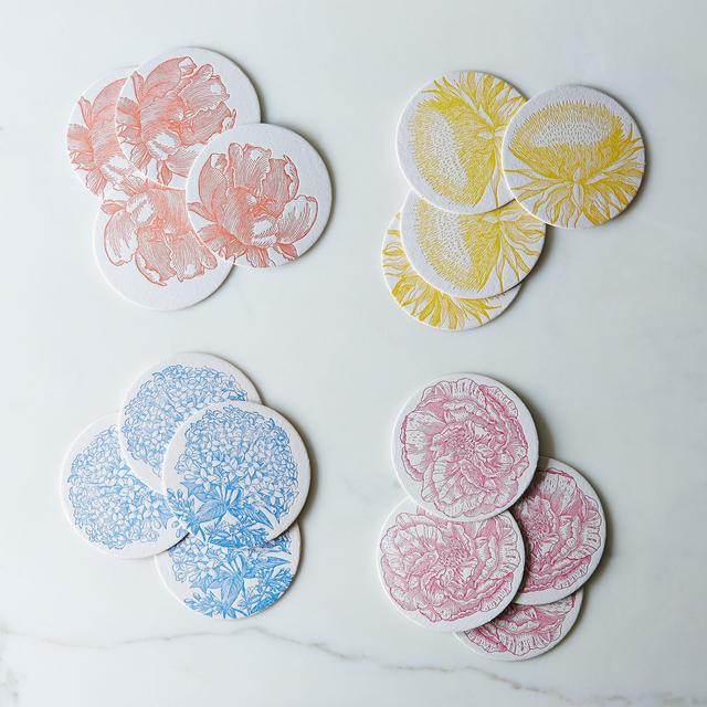 Floral Letterpress Coaster (Set of 16)