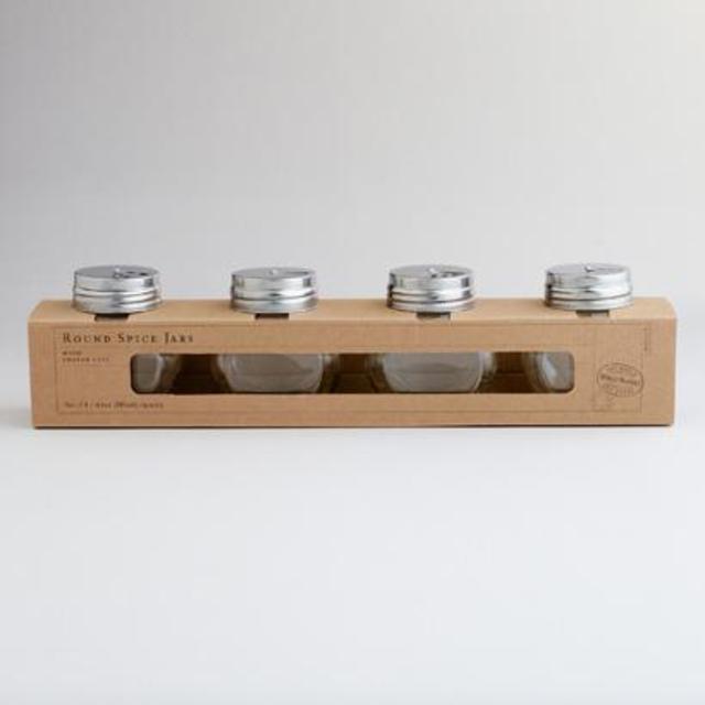 Round Spice Jars with Metal Shaker Lids, Set of 4