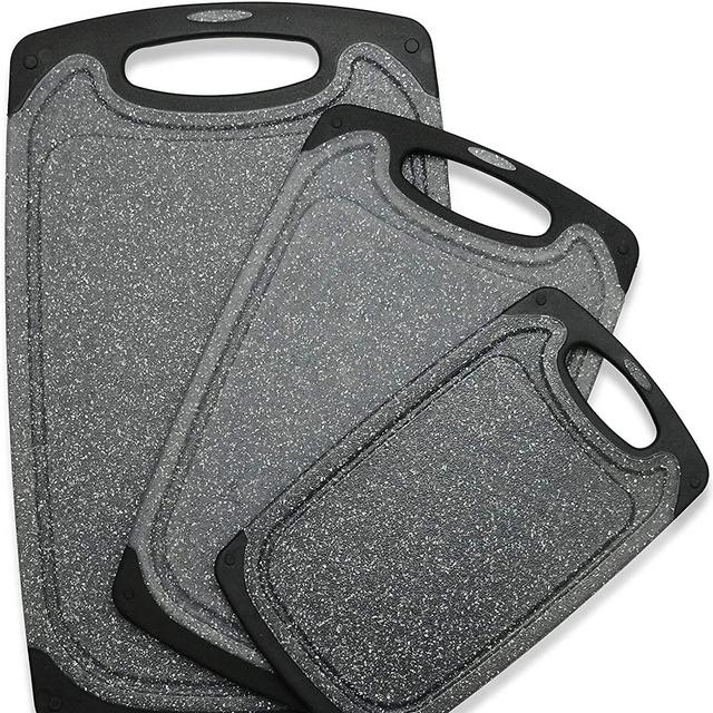 Plastic Cutting Board, 3 Pieces Dishwasher Safe Cutting Boards with Juice Grooves, Easy Grip Handle, Non-Slip, with Grinding Area for Grinding Garlic and Ginger