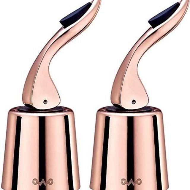 OWO Wine bottle Stopper, Wine Saver with Silicone, Decorative Wine Preserver, Wine Toppers Stopper,Reusable Wine Cork Keeps Wine Fresh（Goldrose, 2 Pack)