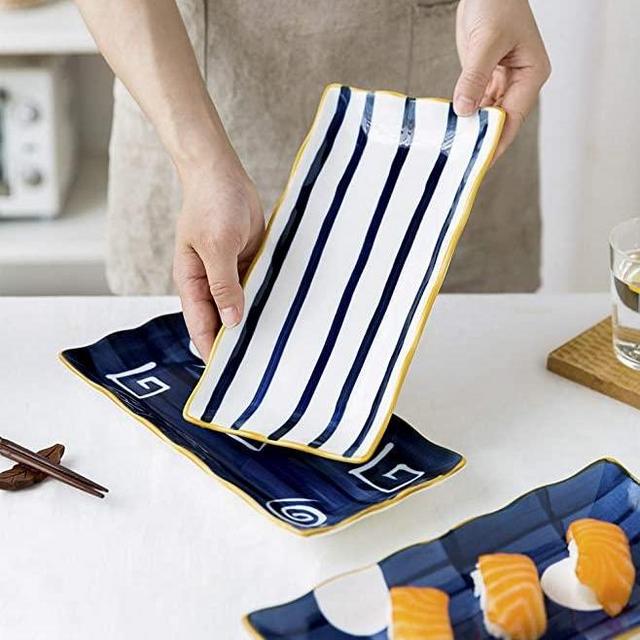 MDZF SWEET HOME Porcelain Sushi Plates, Rectangular Platters Serving Trays Set, Set of 4