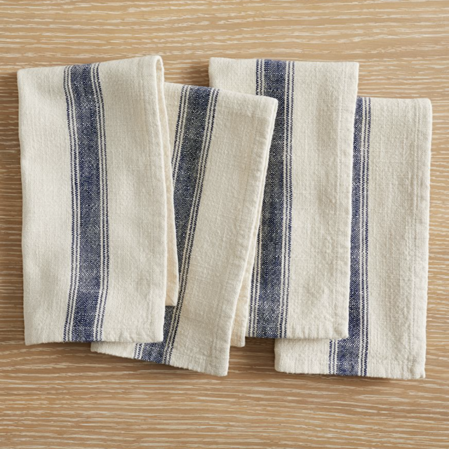 French Striped Organic Cotton Napkins - Set of 4 in Blue