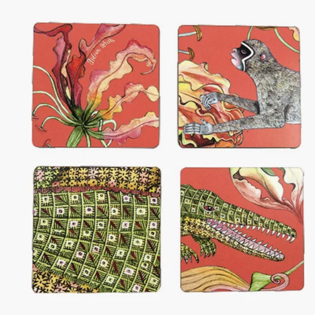 Coral Flame Lily Coasters (Set of 4) | Ardmore Design