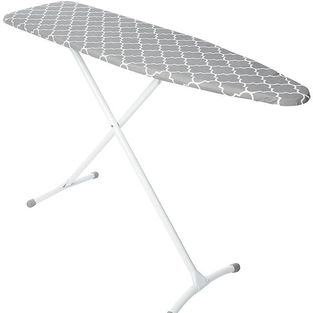 Homz Contour Steel Top Ironing Board, Extra Stable Legs, Grey & White Filigree Cover