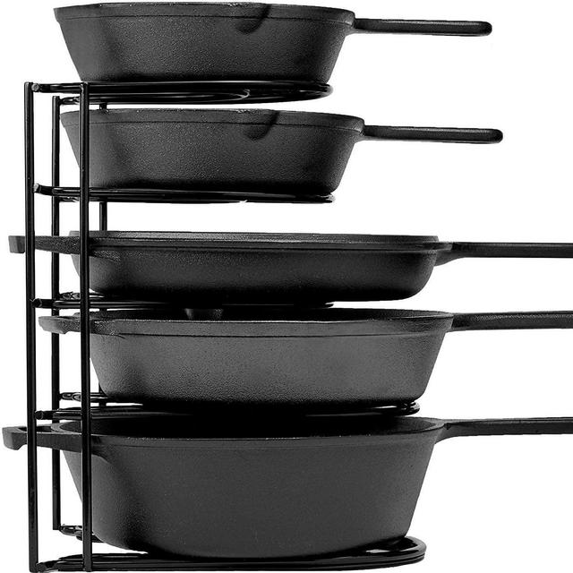 Heavy Duty Pan Organizer, 5 Tier Rack - Holds up to 50 LB - Holds Cast Iron Skillets, Griddles and Shallow Pots - Durable Steel Construction - Space Saving Kitchen Storage - No Assembly Required