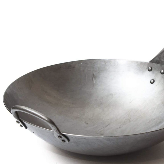 Craft Wok Traditional Hand Hammered Carbon Steel Pow Wok with Wooden and Steel Helper Handle (14 Inch, Round Bottom) / 731W88