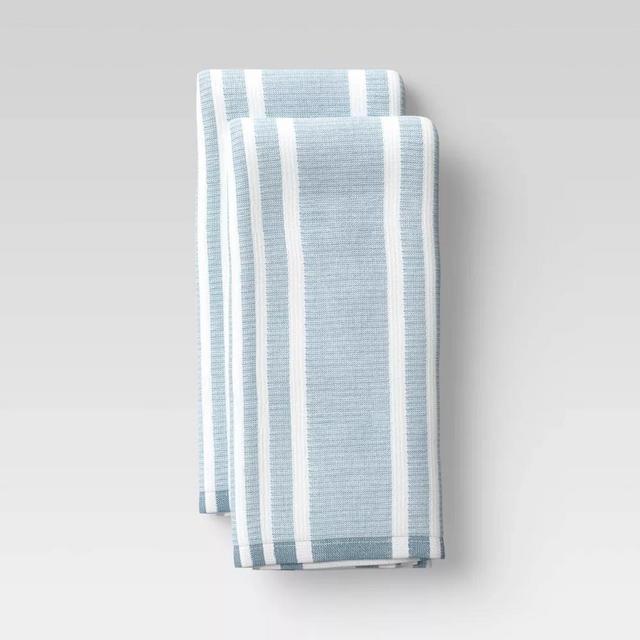 2pk Cotton Striped Terry Kitchen Towels - BLUE