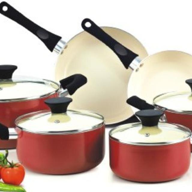 Cook N Home NC-00359 Nonstick Ceramic Coating 10-Piece Cookware Set, Red