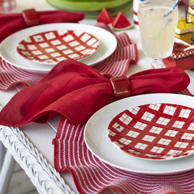 Hemstitch Napkins Set of 6 - Apple Red