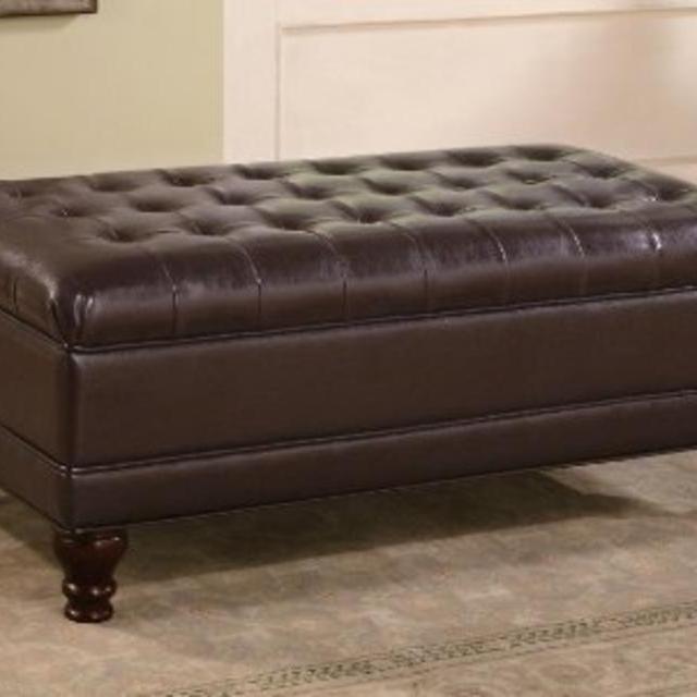 Coaster Storage Ottoman with Tufted Accents in Dark Brown Leather Like