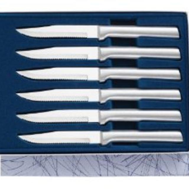 Rada Cutlery Silver Brushed Aluminum Handle 6-piece Serrated Steak Knives Gift Set