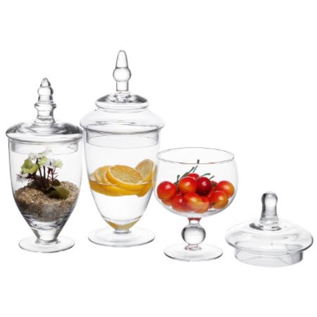 3 Piece Set Decorative Clear Glass Apothecary Jars