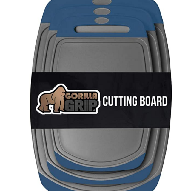 GORILLA GRIP Original Oversized Cutting Board, 3 Piece, BPA Free, Juice Grooves, Larger Thicker Boards, Easy Grip Handle, Dishwasher Safe, Non Porous, X Large, Kitchen, Set of 3, Blue Gray