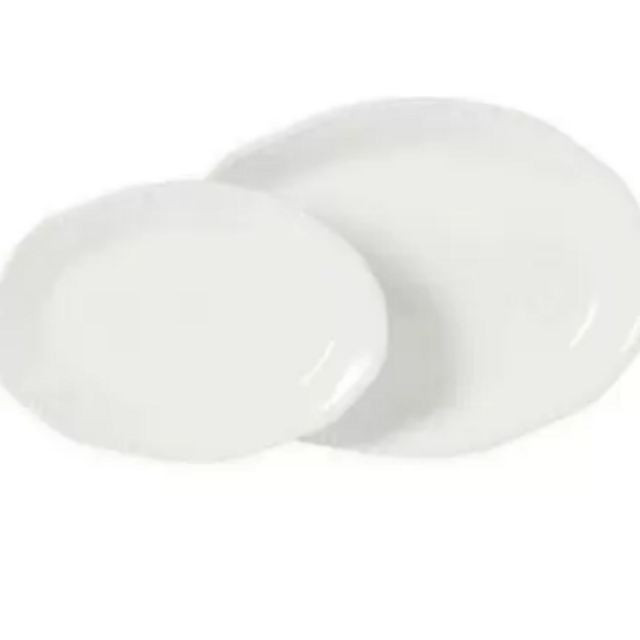 Modern Farmhouse Home Organic Bead 2-Piece Oval Platter Set in White