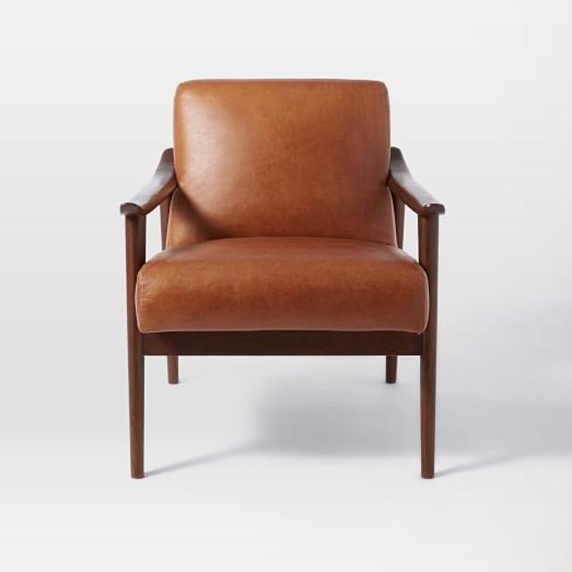 Mid-Century Leather Show Wood Chair - Pecan / Brown