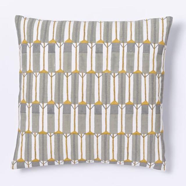 Hand-Blocked Silk Zip Stripe Pillow Cover - Platinum