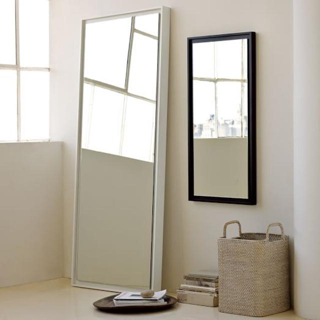 Floating Wood Floor Mirror, White Lacquer